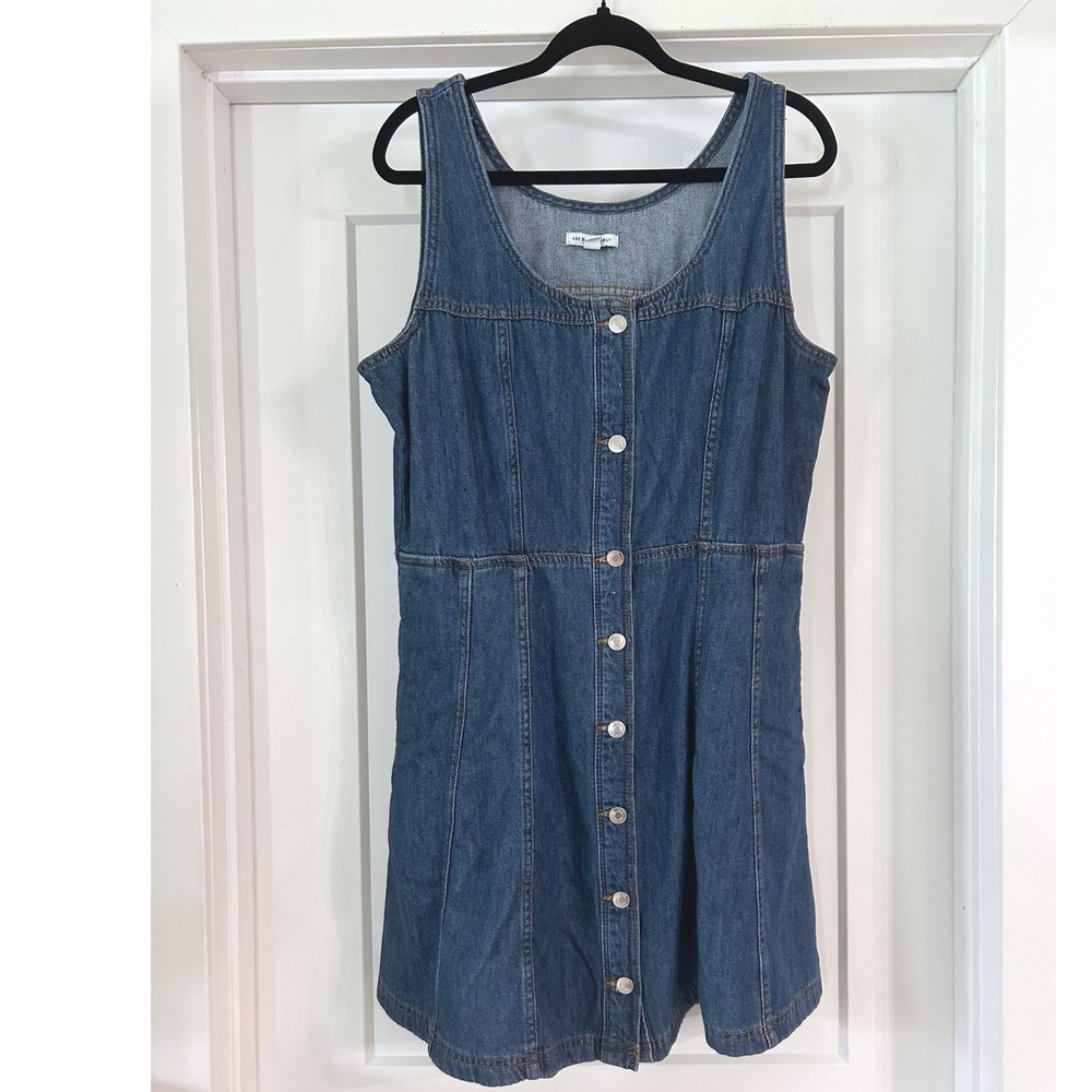 Free Assembly Womens Denim Button Front Mini Dress Medium Wash Large